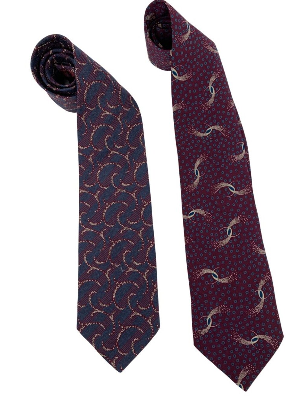 Set Of 2 Giorgio Armani Silk Ties Burgundy & Navy Vintage Italy 3.75" x 57"
